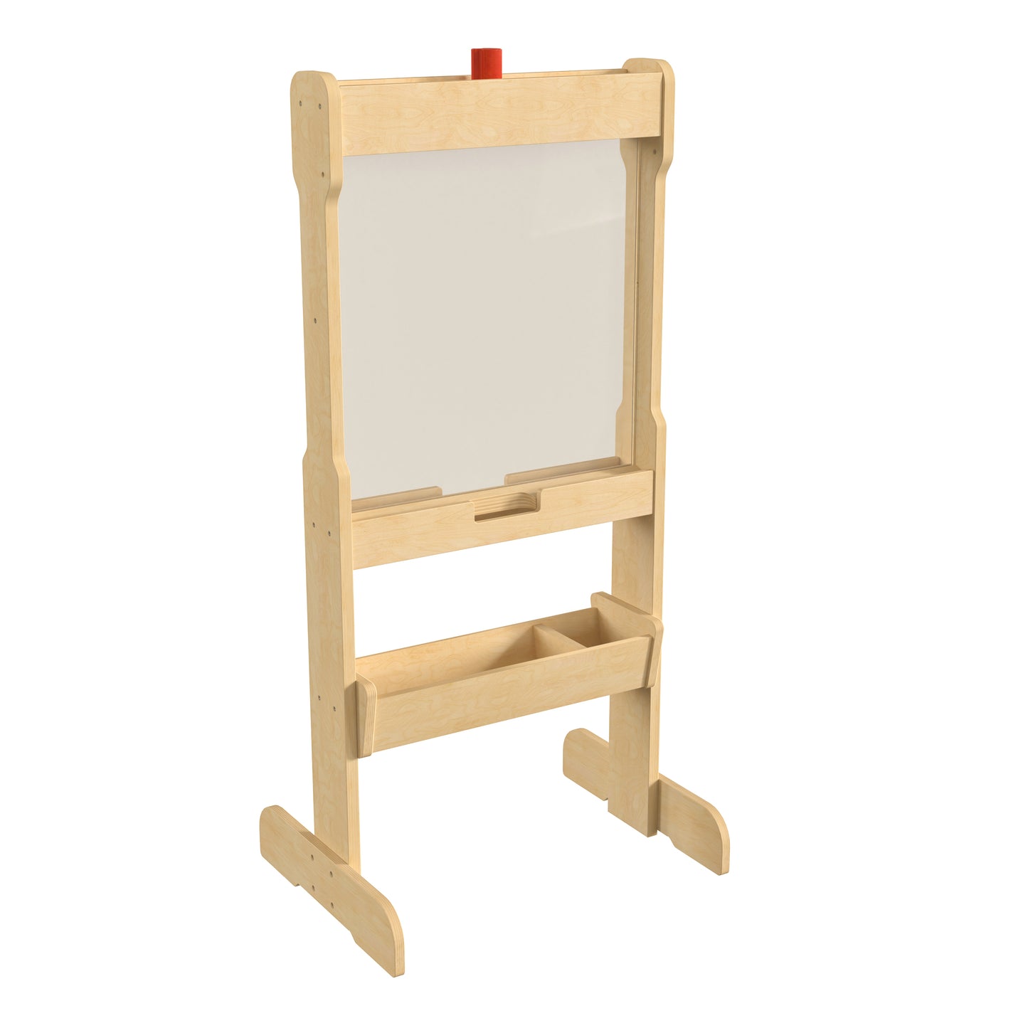 Bright Beginnings Commercial Double Sided Wooden Free-Standing STEAM Easel, Storage Tray, Acrylic Paint Window - Holds Two Accessory Panels, Natural Beech