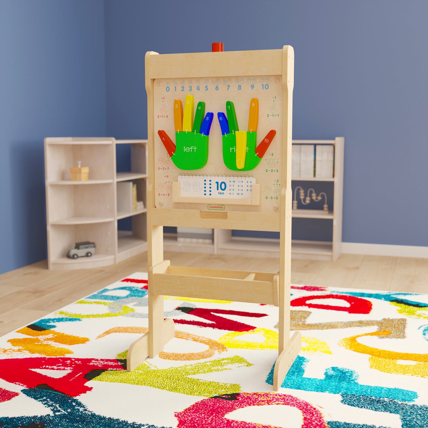 Bright Beginnings Commercial Double Sided Wooden Free-Standing STEAM Easel, Storage Tray, Acrylic Paint Window - Holds Two Accessory Panels, Natural Beech