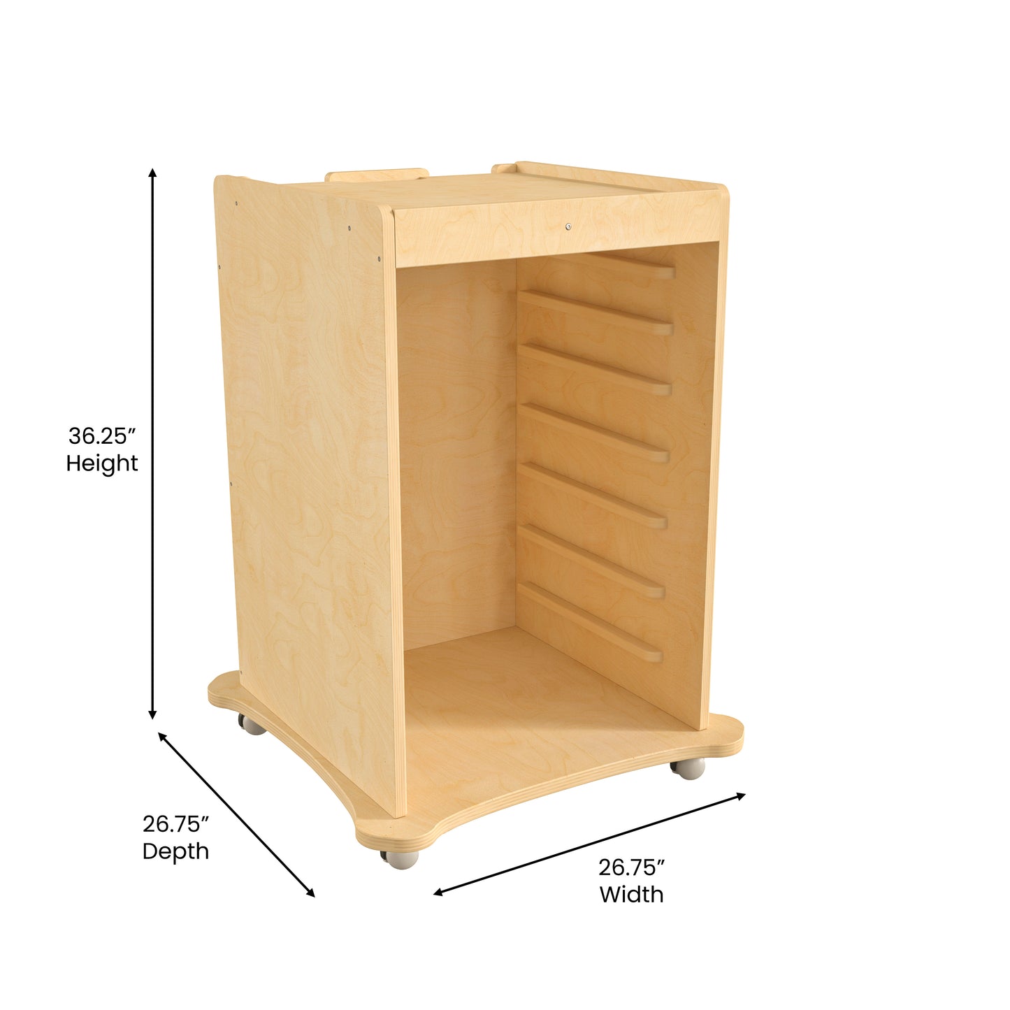 Bright Beginnings Commercial Space Saving Wooden Mobile STEAM Wall Accessory Board Storage Cart, Locking Caster Wheels, Kid Friendly Design, Natural Beech