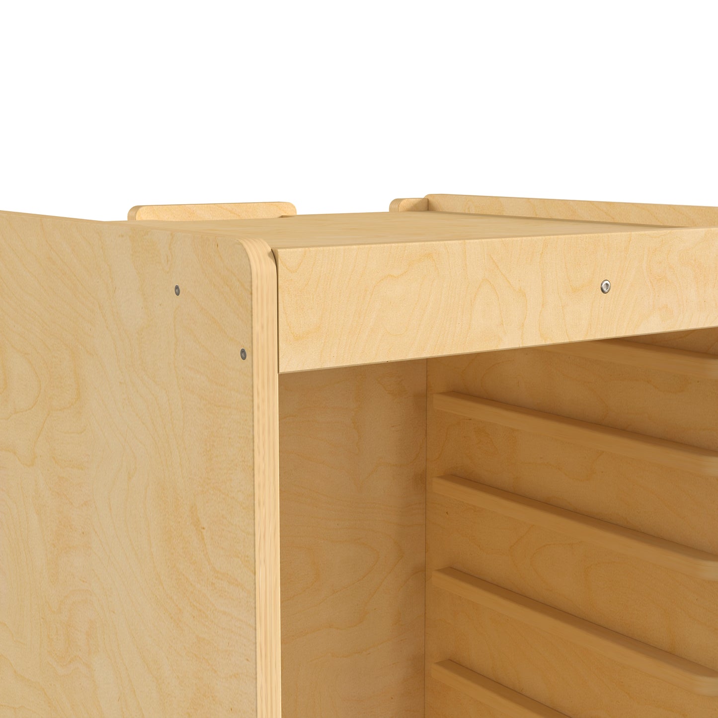 Bright Beginnings Commercial Space Saving Wooden Mobile STEAM Wall Accessory Board Storage Cart, Locking Caster Wheels, Kid Friendly Design, Natural Beech