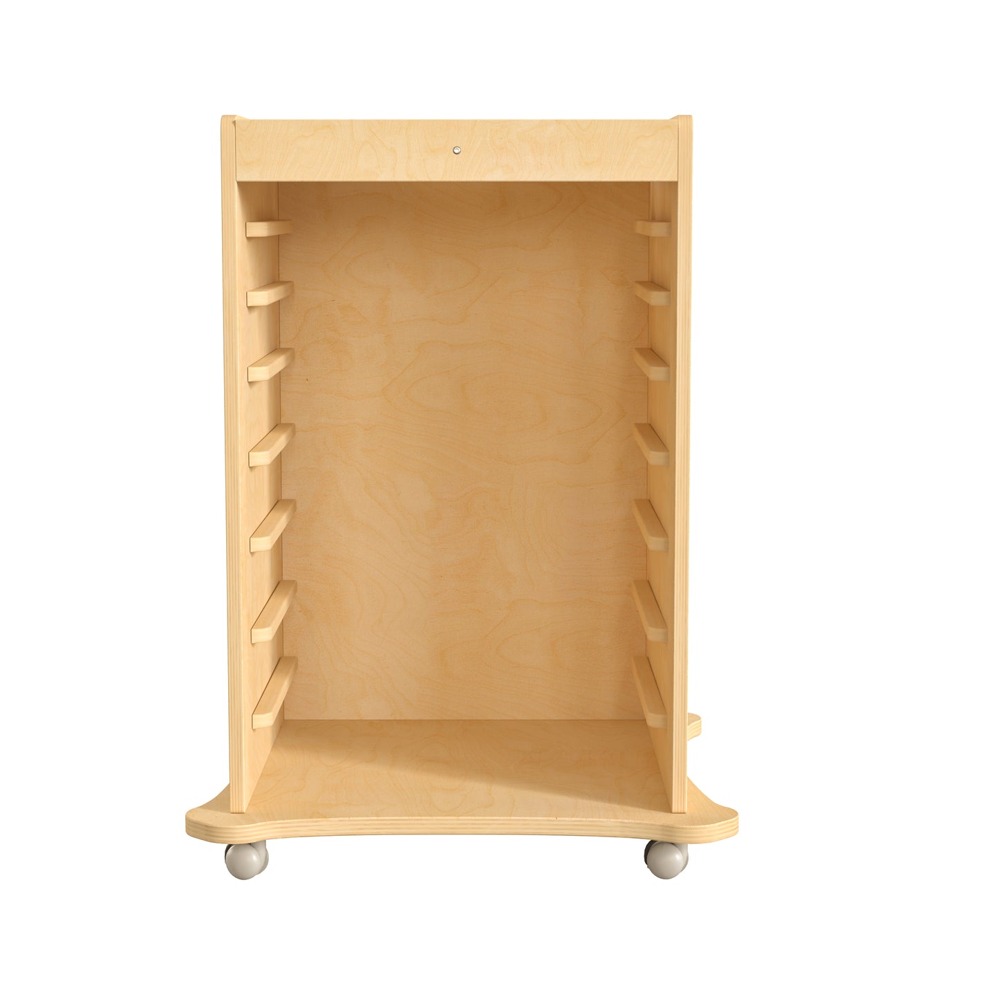 Bright Beginnings Commercial Space Saving Wooden Mobile STEAM Wall Accessory Board Storage Cart, Locking Caster Wheels, Kid Friendly Design, Natural Beech