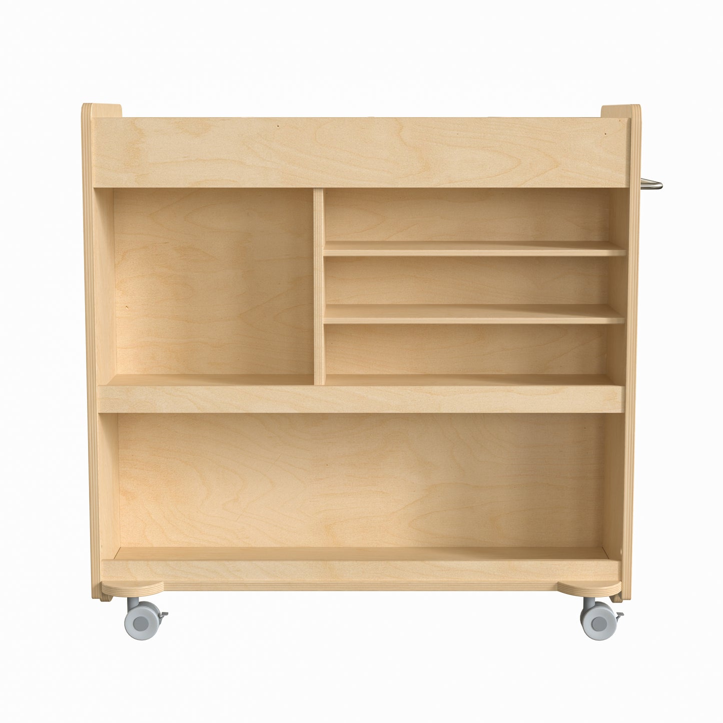 Bright Beginnings Commercial Grade Wooden Mobile Storage Cart with 4 Top Storage Compartments, 5 Cubbies and Locking Caster Wheels Beech