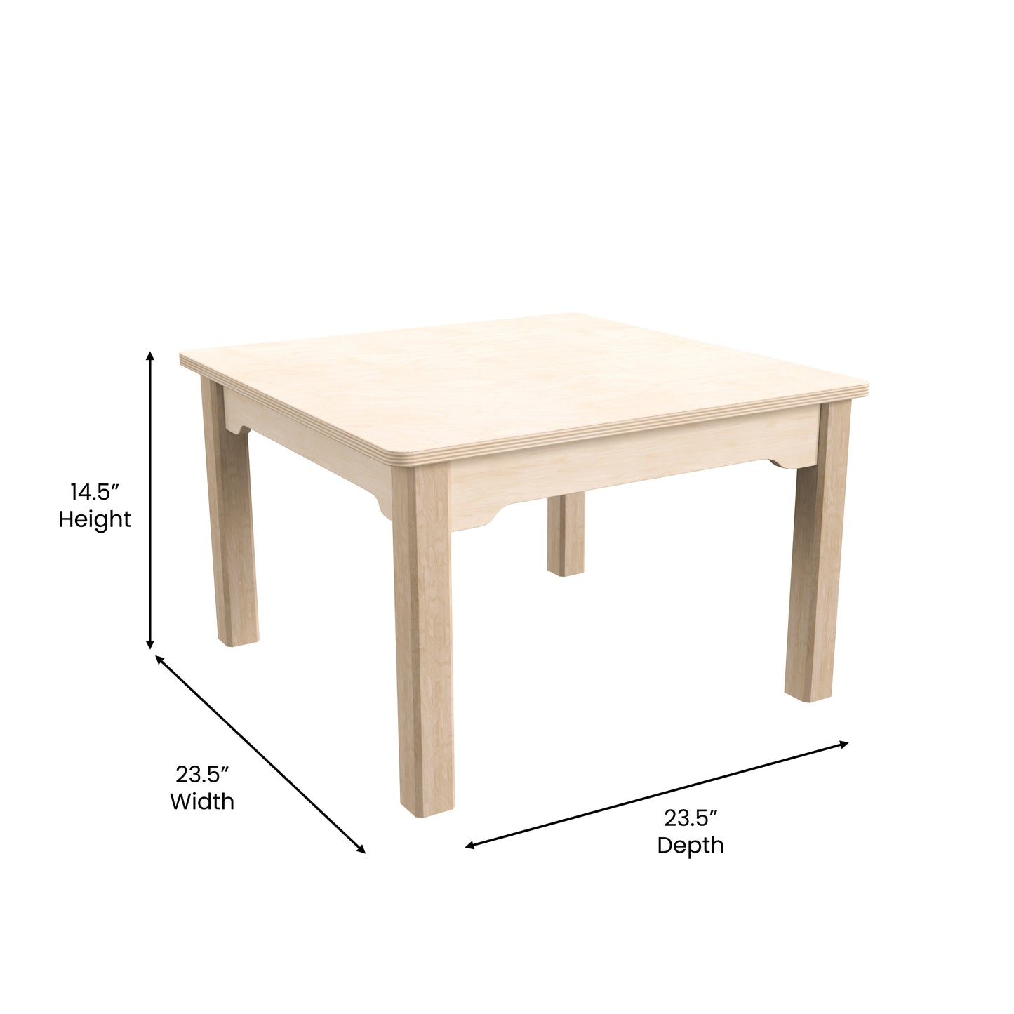 Bright Beginnings Commercial Grade Wooden Square Preschool Classroom Activity Table, (23.5"W x 14.5"H), Beech Beech