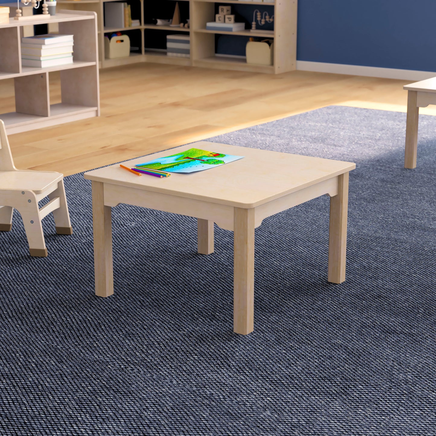 Bright Beginnings Commercial Grade Wooden Square Preschool Classroom Activity Table, (23.5"W x 14.5"H), Beech Beech