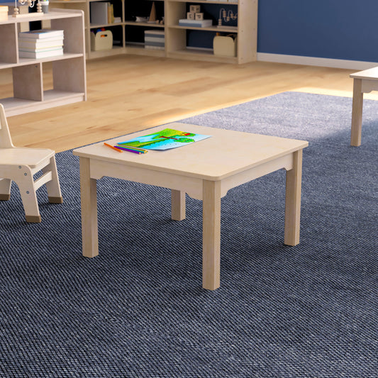 Bright Beginnings Commercial Grade Wooden Square Preschool Classroom Activity Table, (23.5"W x 14.5"H), Beech Beech