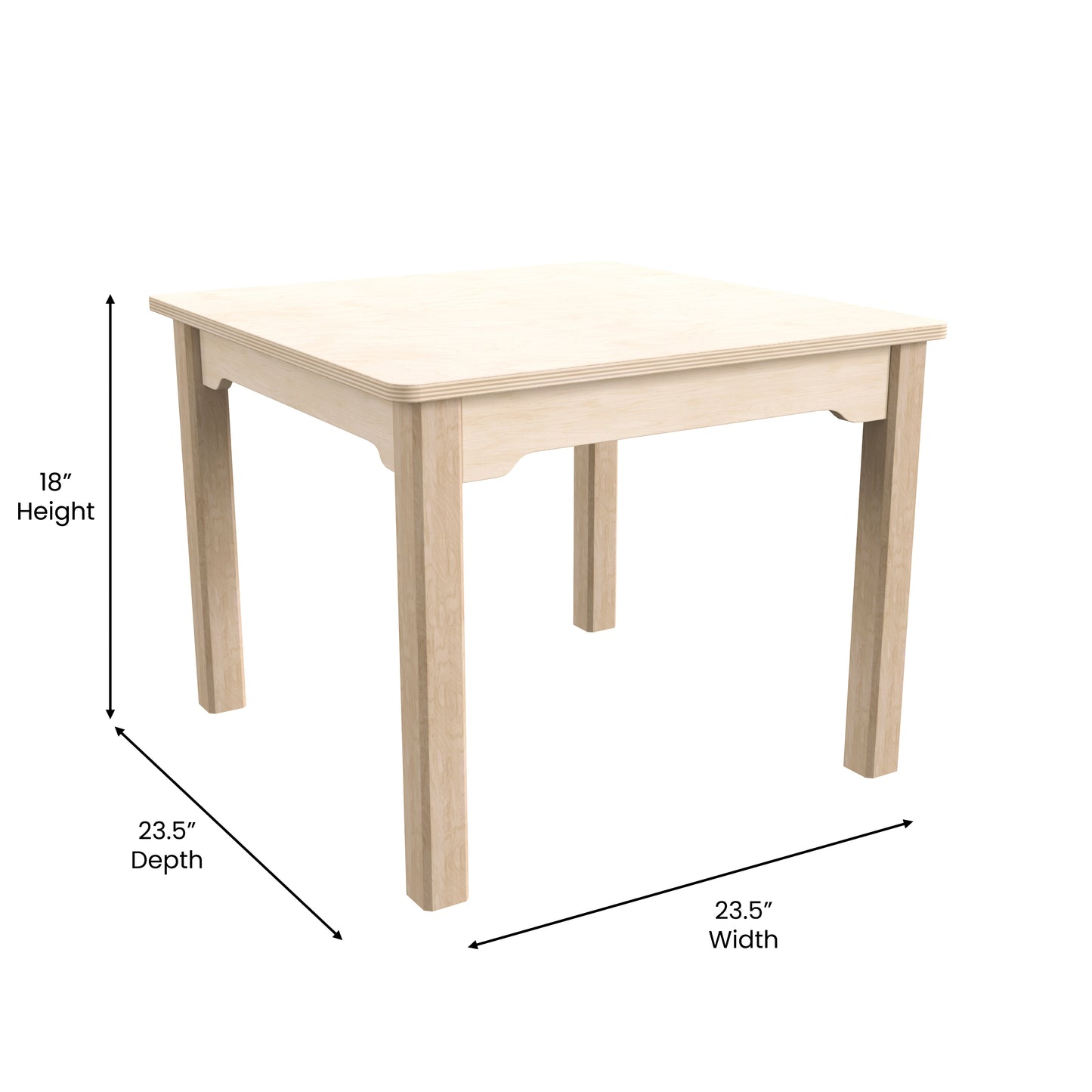 Bright Beginnings Commercial Grade Wooden Square Preschool Classroom Activity Table, (23.5"W x 18"H), Beech Beech