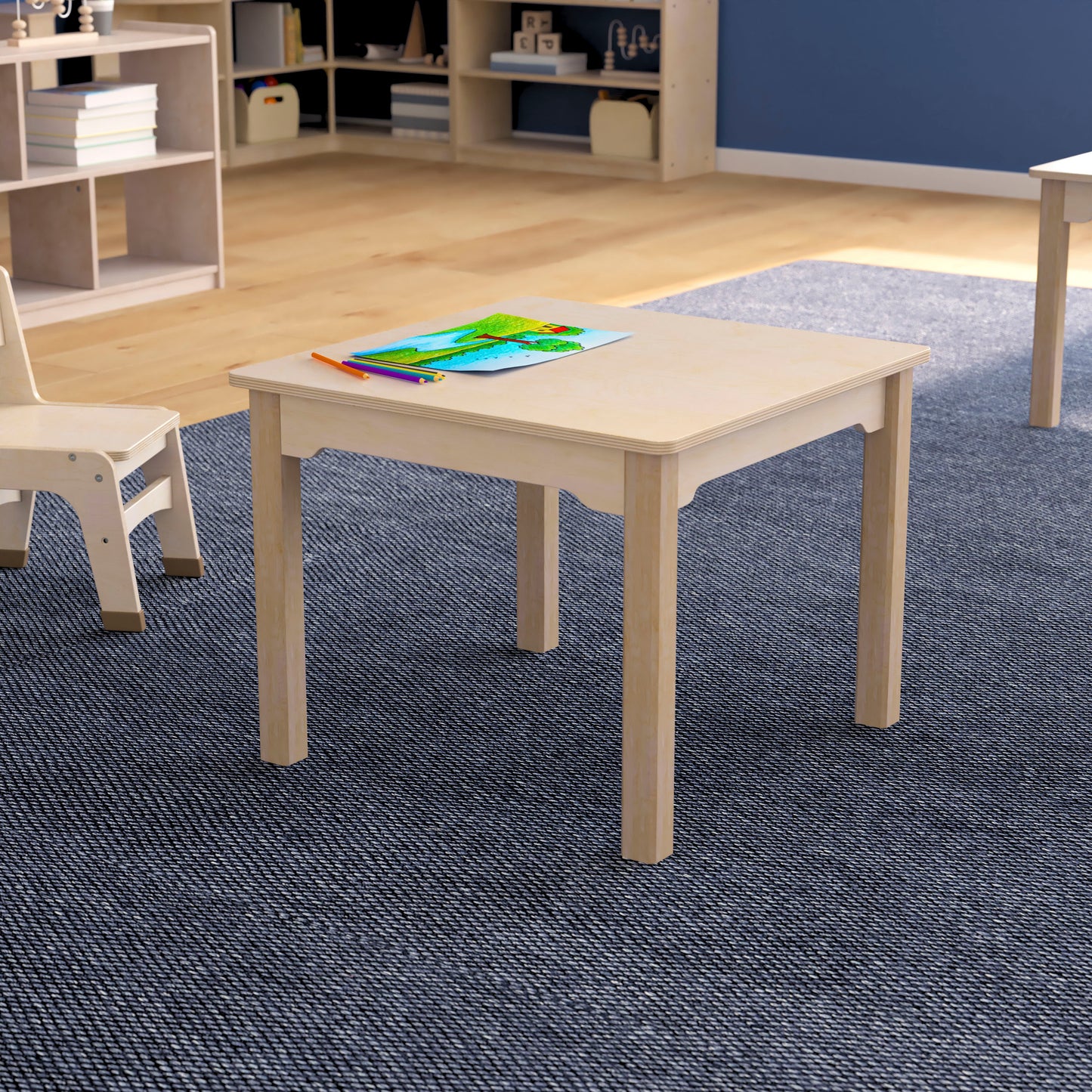 Bright Beginnings Commercial Grade Wooden Square Preschool Classroom Activity Table, (23.5"W x 18"H), Beech Beech