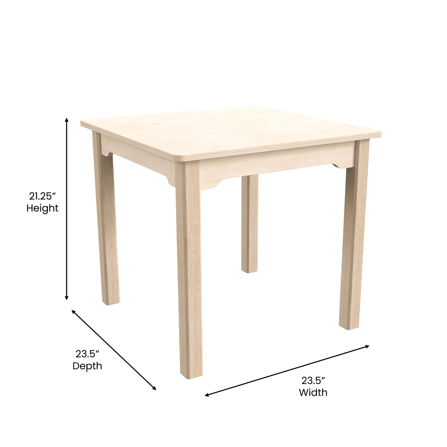 Bright Beginnings Commercial Grade Wooden Square Preschool Classroom Activity Table, (23.5"W x 21.25"H), Beech Beech