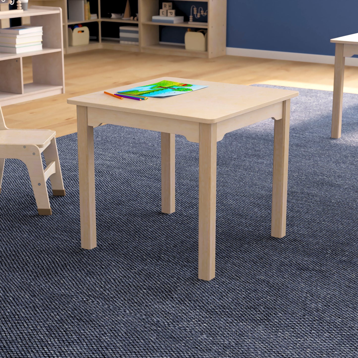 Bright Beginnings Commercial Grade Wooden Square Preschool Classroom Activity Table, (23.5"W x 21.25"H), Beech Beech