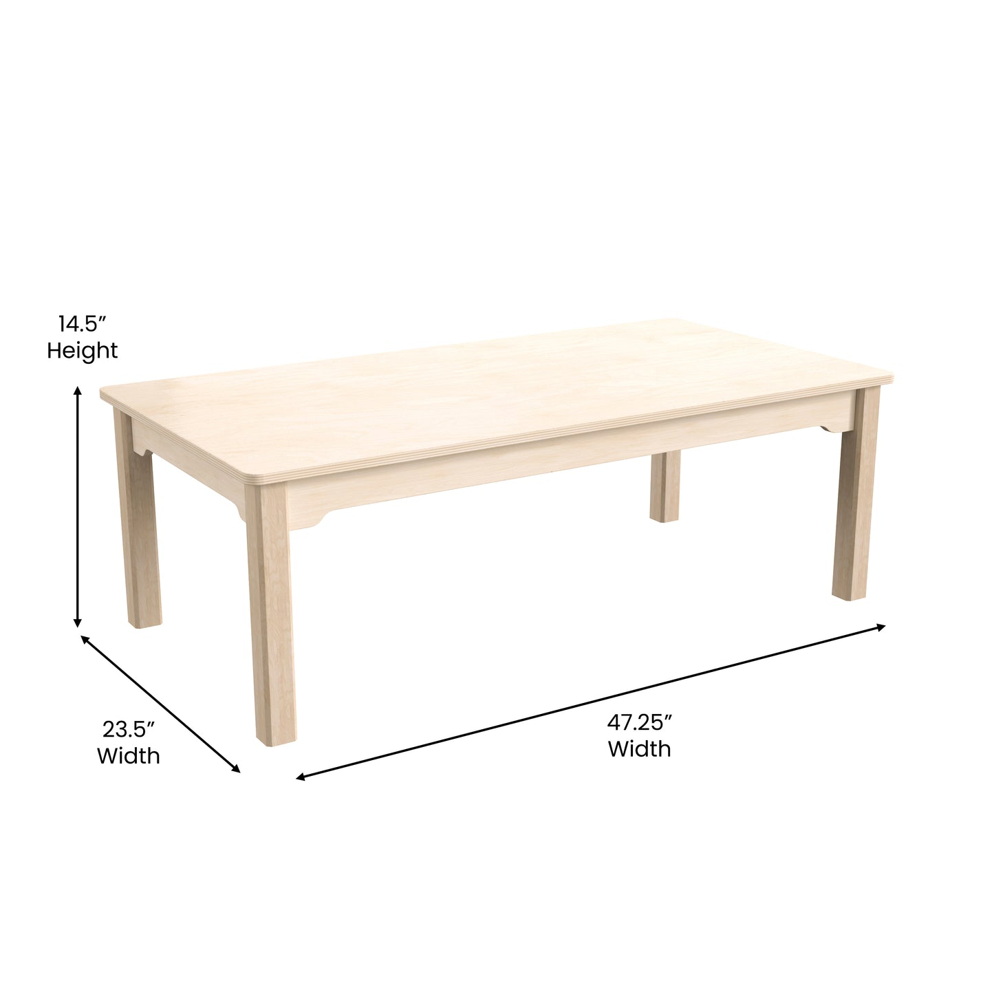 Bright Beginnings Commercial Grade Wooden Rectangular Preschool Classroom Activity Table, (23.5"W x 47.25"D x 14.5"H), Beech Beech MK-ME088010-GG