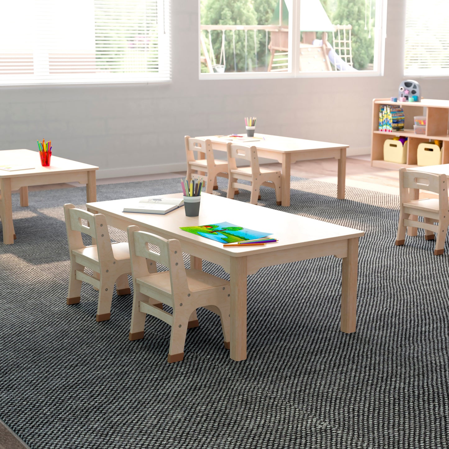Bright Beginnings Commercial Grade Wooden Rectangular Preschool Classroom Activity Table, (23.5"W x 47.25"D x 14.5"H), Beech Beech MK-ME088010-GG