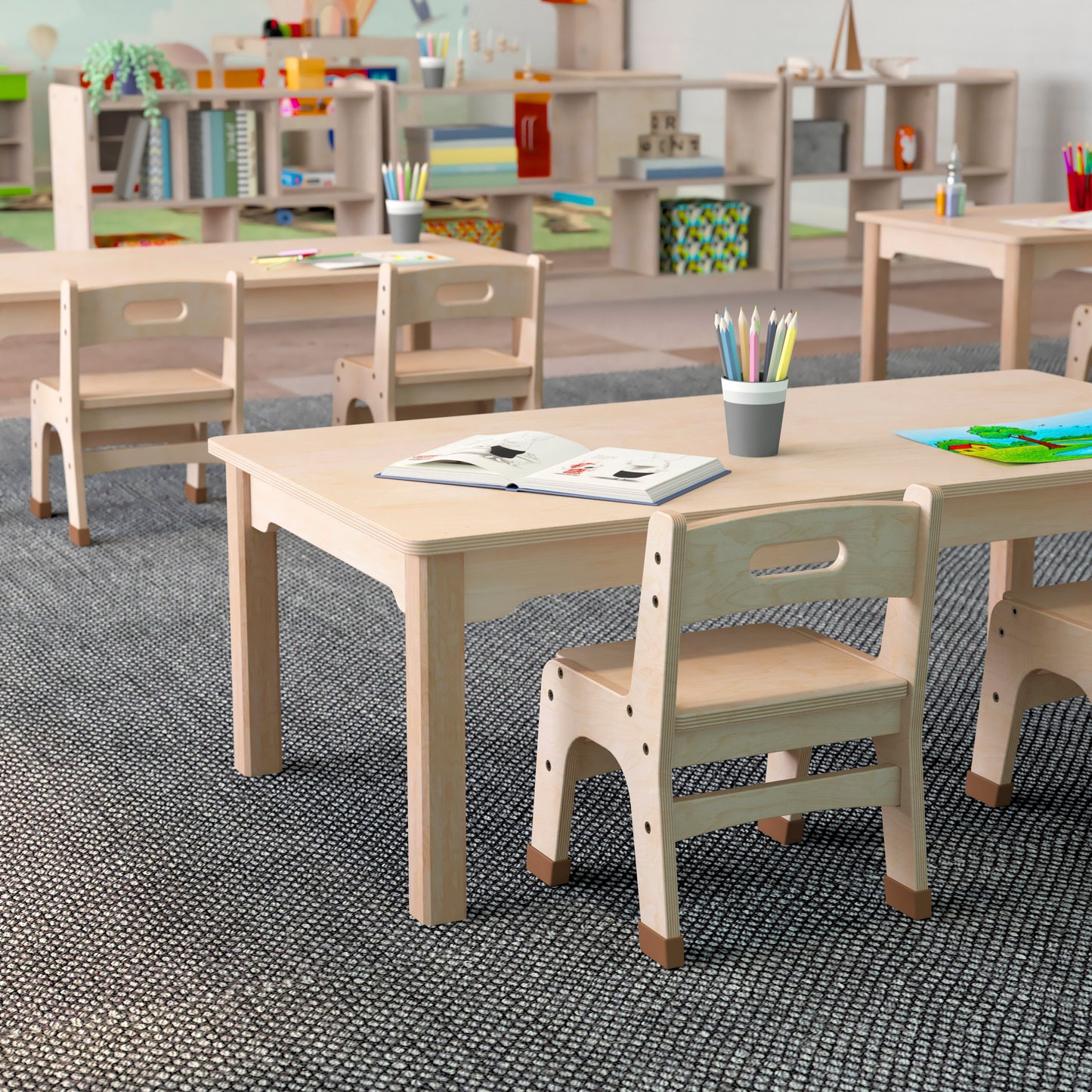 Bright Beginnings Commercial Grade Wooden Rectangular Preschool Classroom Activity Table, (23.5"W x 47.25"D x 14.5"H), Beech Beech MK-ME088010-GG