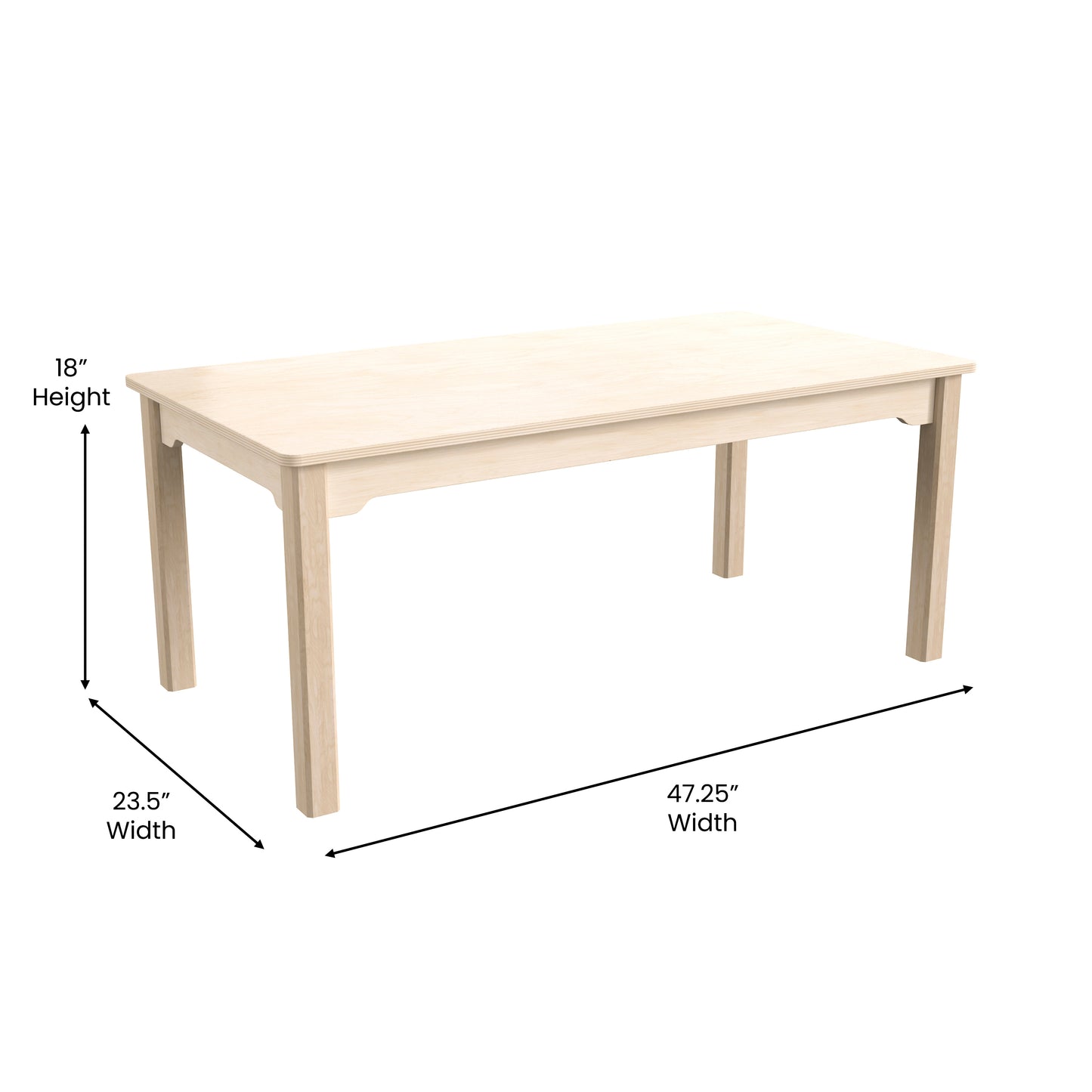 Bright Beginnings Commercial Grade Wooden Rectangular Preschool Classroom Activity Table, (23.5"W x 47.25"D x 18"H), Beech Beech