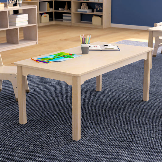Bright Beginnings Commercial Grade Wooden Rectangular Preschool Classroom Activity Table, (23.5"W x 47.25"D x 18"H), Beech Beech