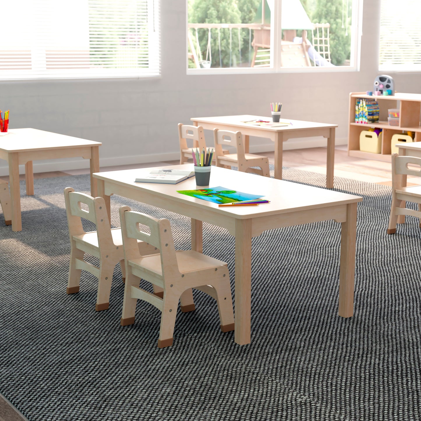 Bright Beginnings Commercial Grade Wooden Rectangular Preschool Classroom Activity Table, (23.5"W x 47.25"D x 18"H), Beech Beech