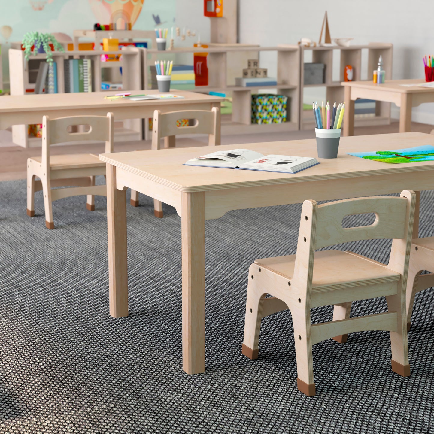 Bright Beginnings Commercial Grade Wooden Rectangular Preschool Classroom Activity Table, (23.5"W x 47.25"D x 18"H), Beech Beech