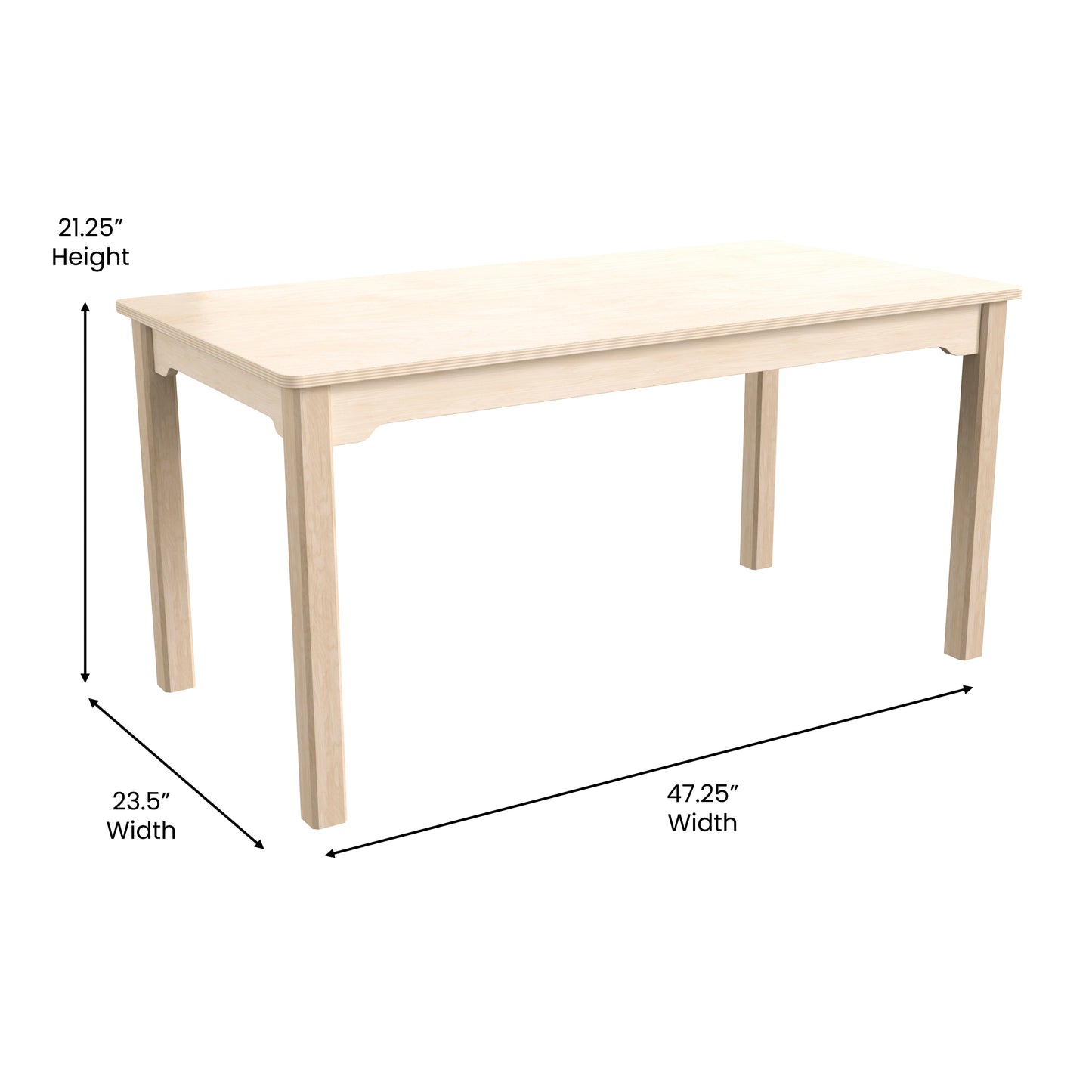 Bright Beginnings Commercial Grade Wooden Rectangular Preschool Classroom Activity Table, (23.5"W x 47.25"D x 21.25"H), Beech Beech