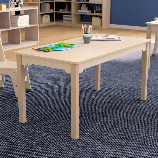 Bright Beginnings Commercial Grade Wooden Rectangular Preschool Classroom Activity Table, (23.5"W x 47.25"D x 21.25"H), Beech Beech