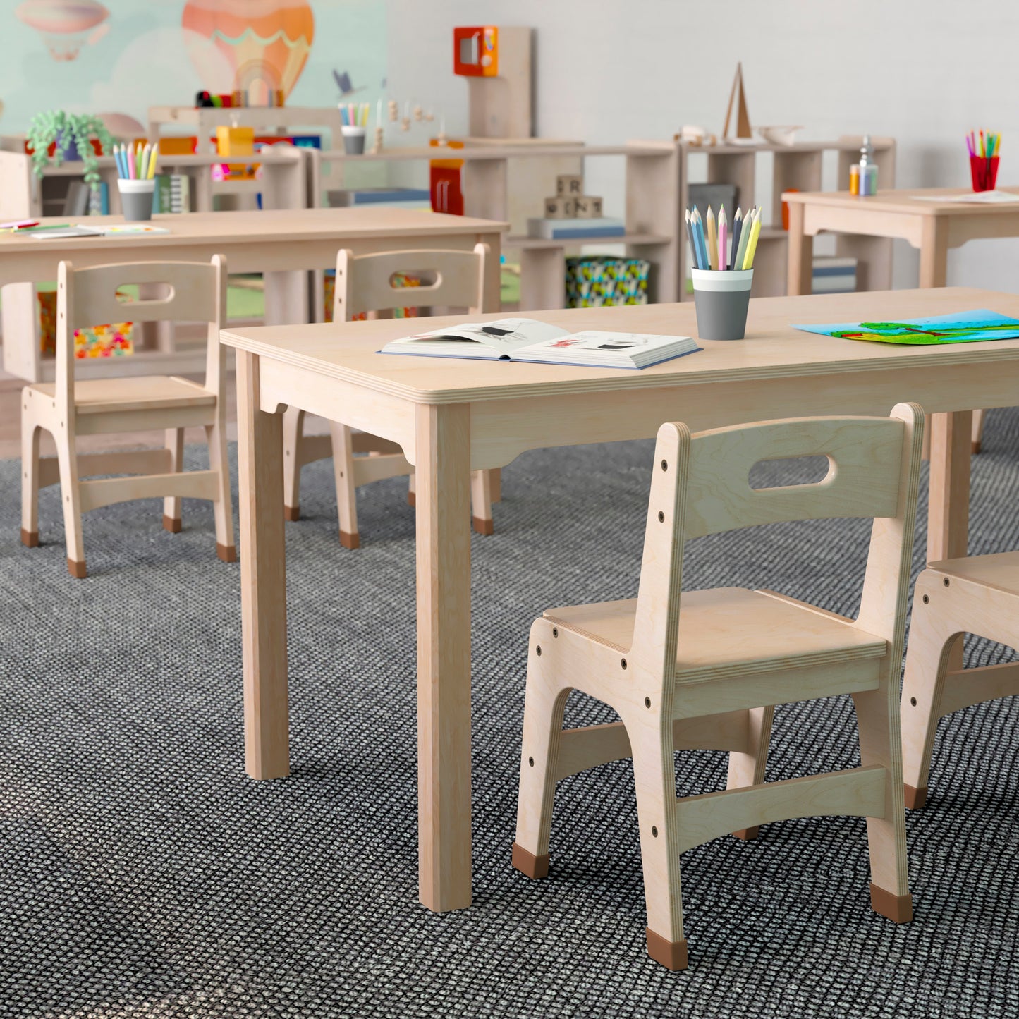Bright Beginnings Commercial Grade Wooden Rectangular Preschool Classroom Activity Table, (23.5"W x 47.25"D x 21.25"H), Beech Beech