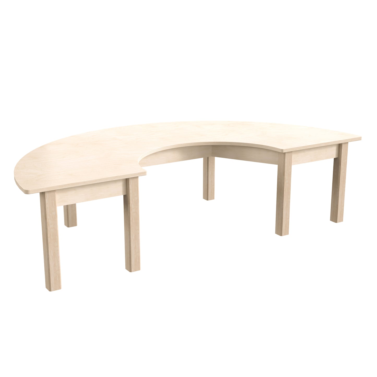 Bright Beginnings Commercial Grade Wooden Half Circle Preschool Classroom Activity Table, (29.5"W x 59"D x 14.5"H), Beech Beech