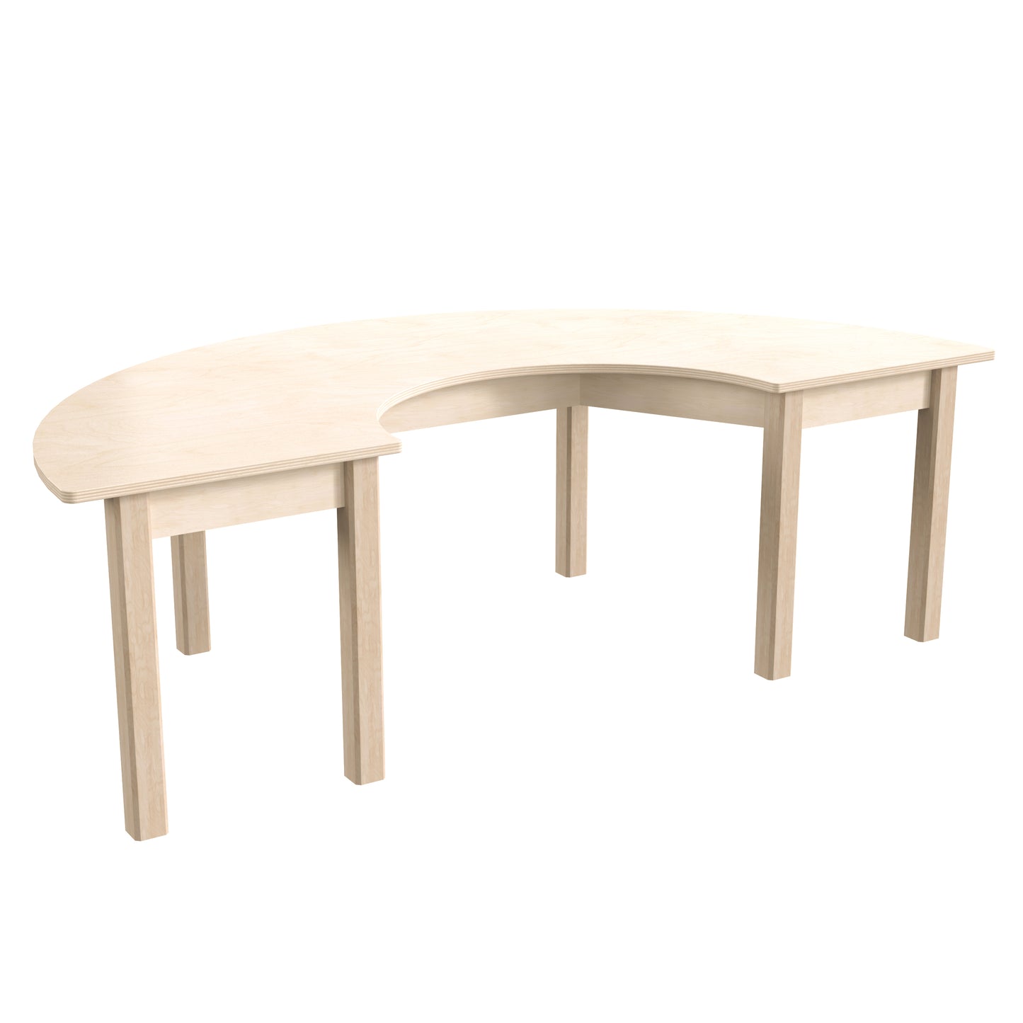 Bright Beginnings Commercial Grade Wooden Half Circle Preschool Classroom Activity Table, (29.5"W x 59"D x 18"H), Beech Beech
