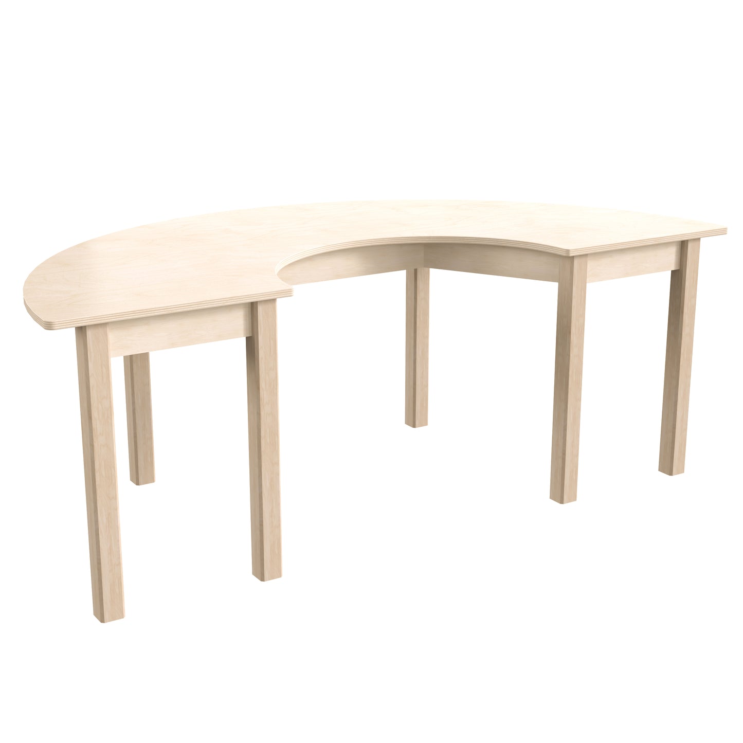 Bright Beginnings Commercial Grade Wooden Half Circle Preschool Classroom Activity Table, (29.5"W x 59"D x 21"H), Beech Beech