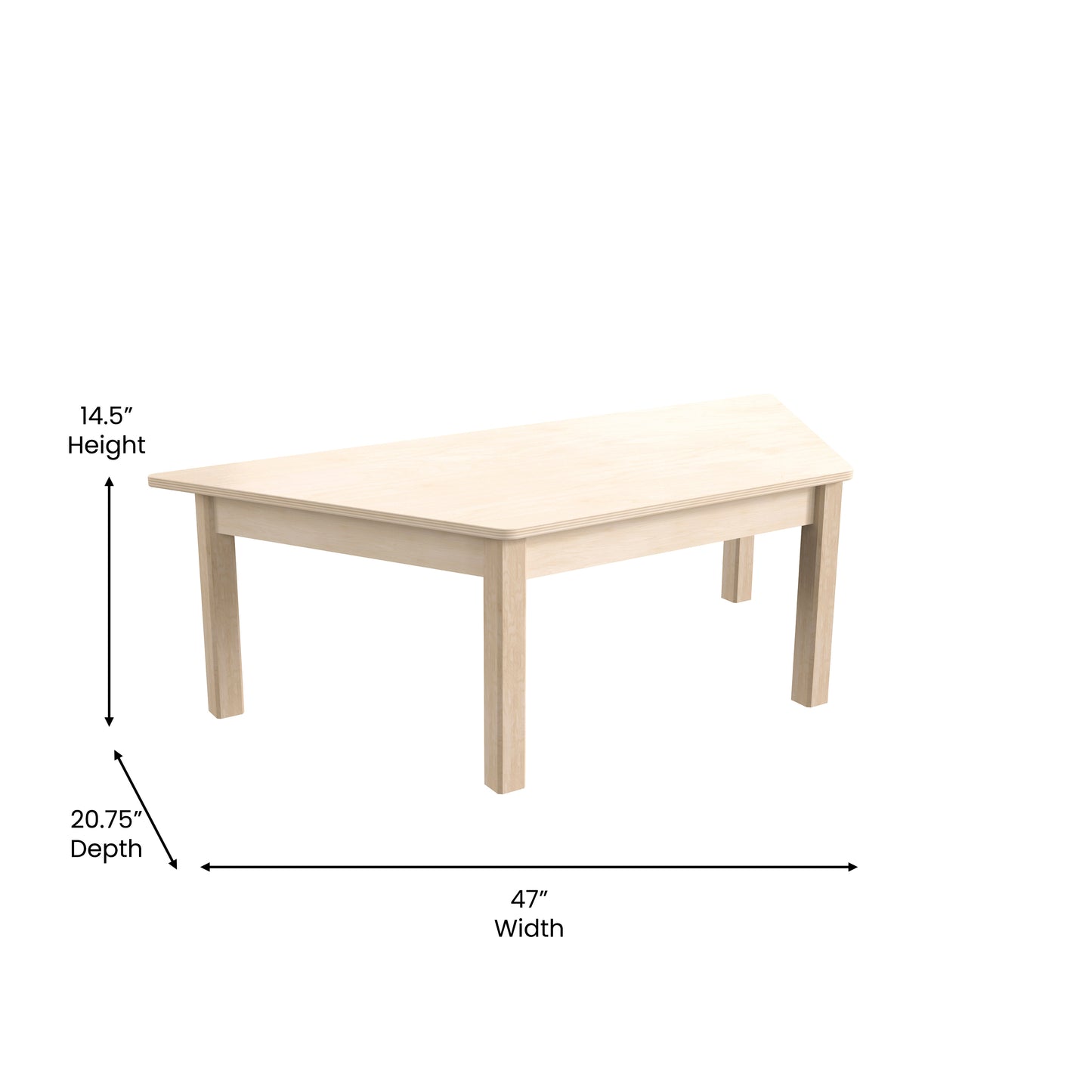 Bright Beginnings Commercial Grade Wooden Trapezoid Preschool Classroom Activity Table, (20.75"W x 47.25"D x 14.5"H), Beech Beech