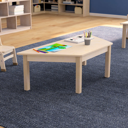 Bright Beginnings Commercial Grade Wooden Trapezoid Preschool Classroom Activity Table, (20.75"W x 47.25"D x 14.5"H), Beech Beech