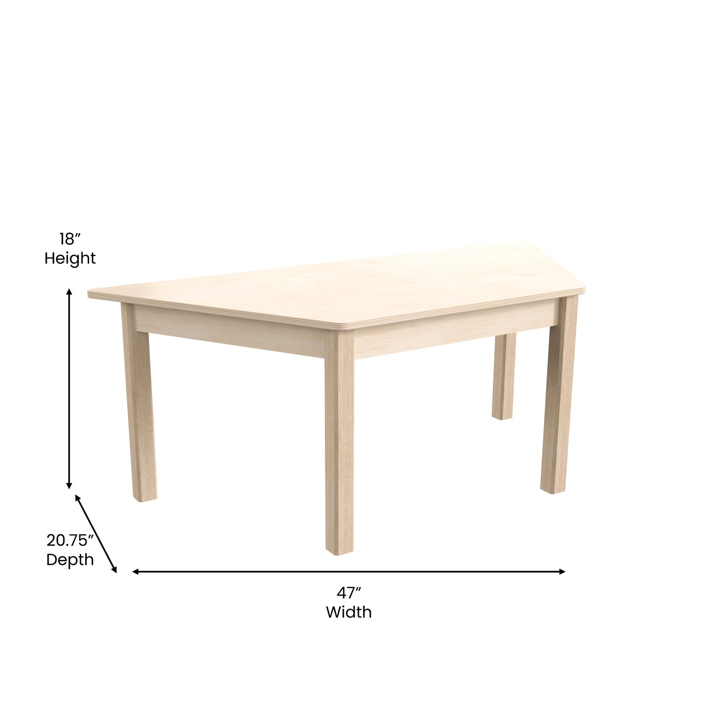 Bright Beginnings Commercial Grade Wooden Trapezoid Preschool Classroom Activity Table, (20.75"W x 47.25"D x 18"H), Beech Beech