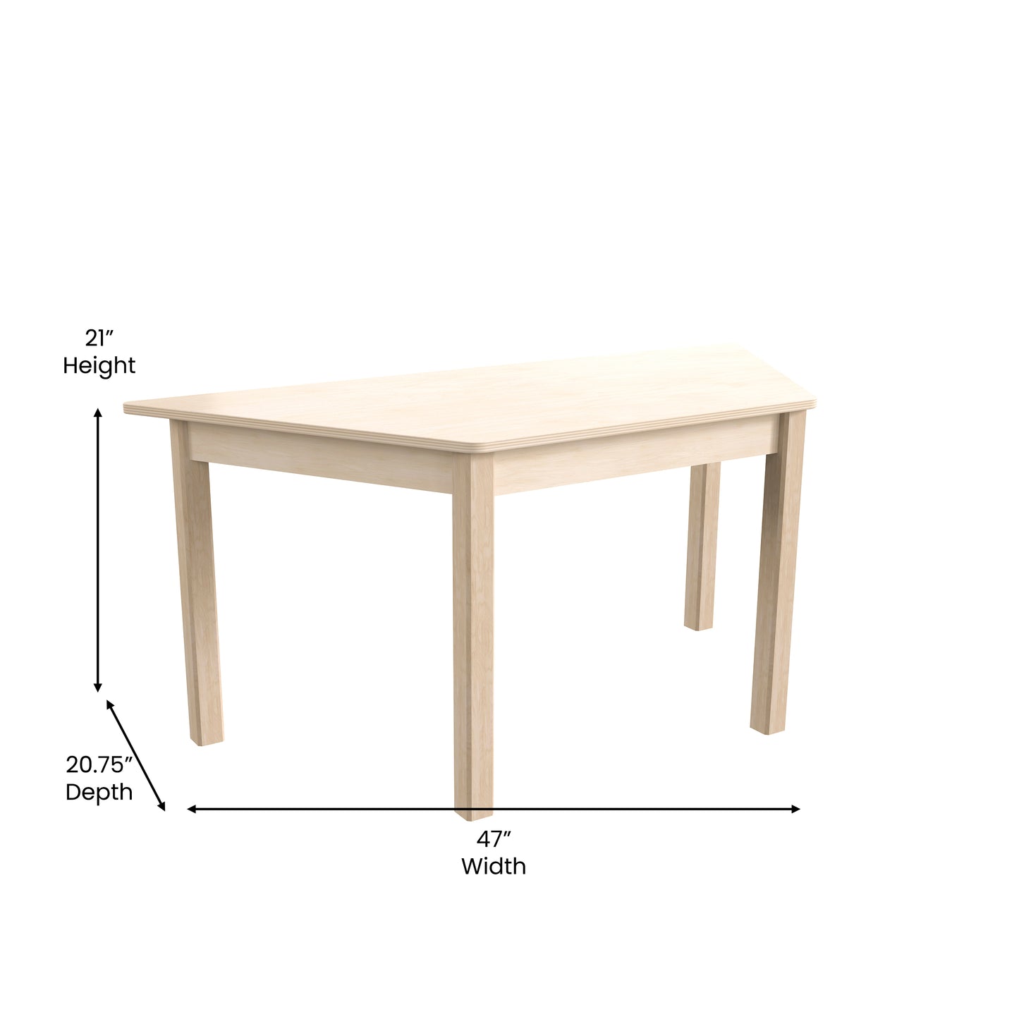 Bright Beginnings Commercial Grade Wooden Trapezoid Preschool Classroom Activity Table, (20.75"W x 47.25"D x 21"H), Beech Beech