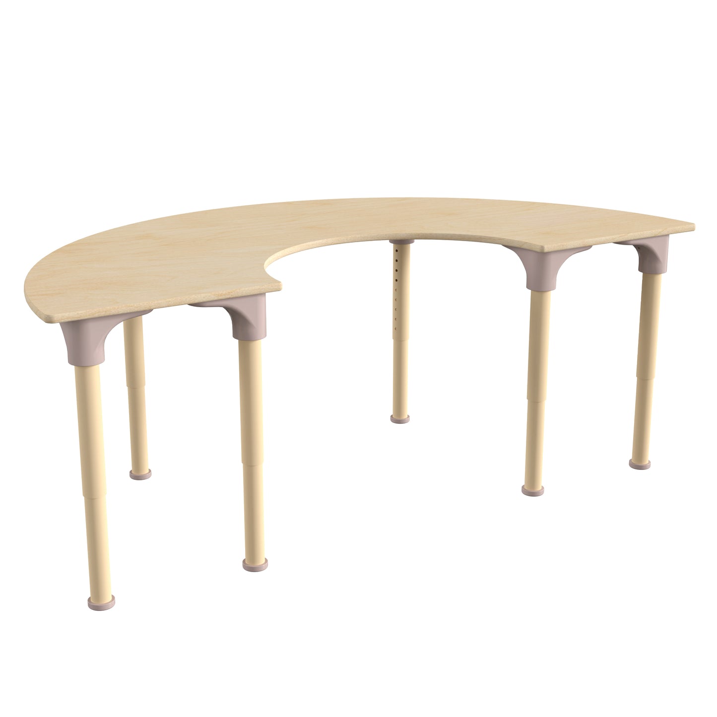 Bright Beginnings 59" Commercial Grade Wooden Half Circle Adjustable Height Classroom Activity Table - Metal Legs Adjust From 15"H - 23"H, Beech Beech