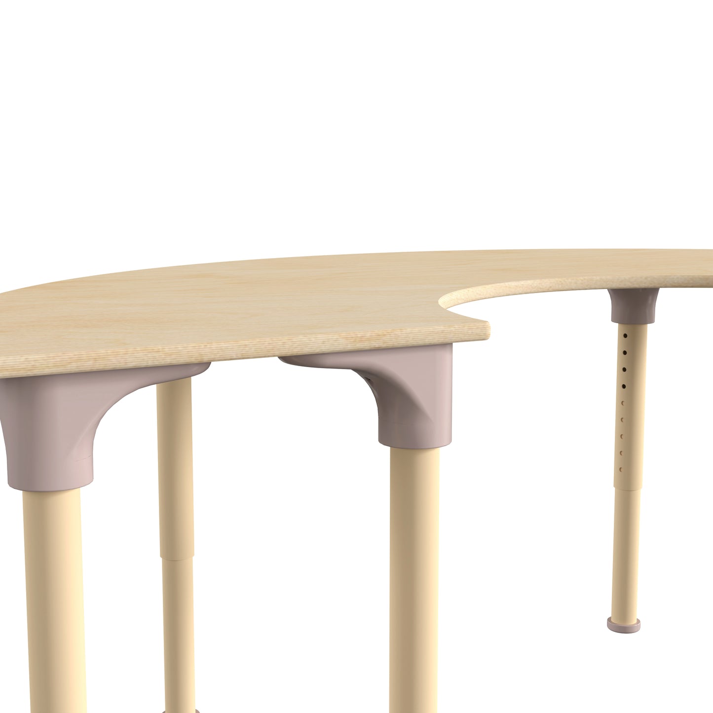 Bright Beginnings 59" Commercial Grade Wooden Half Circle Adjustable Height Classroom Activity Table - Metal Legs Adjust From 15"H - 23"H, Beech Beech
