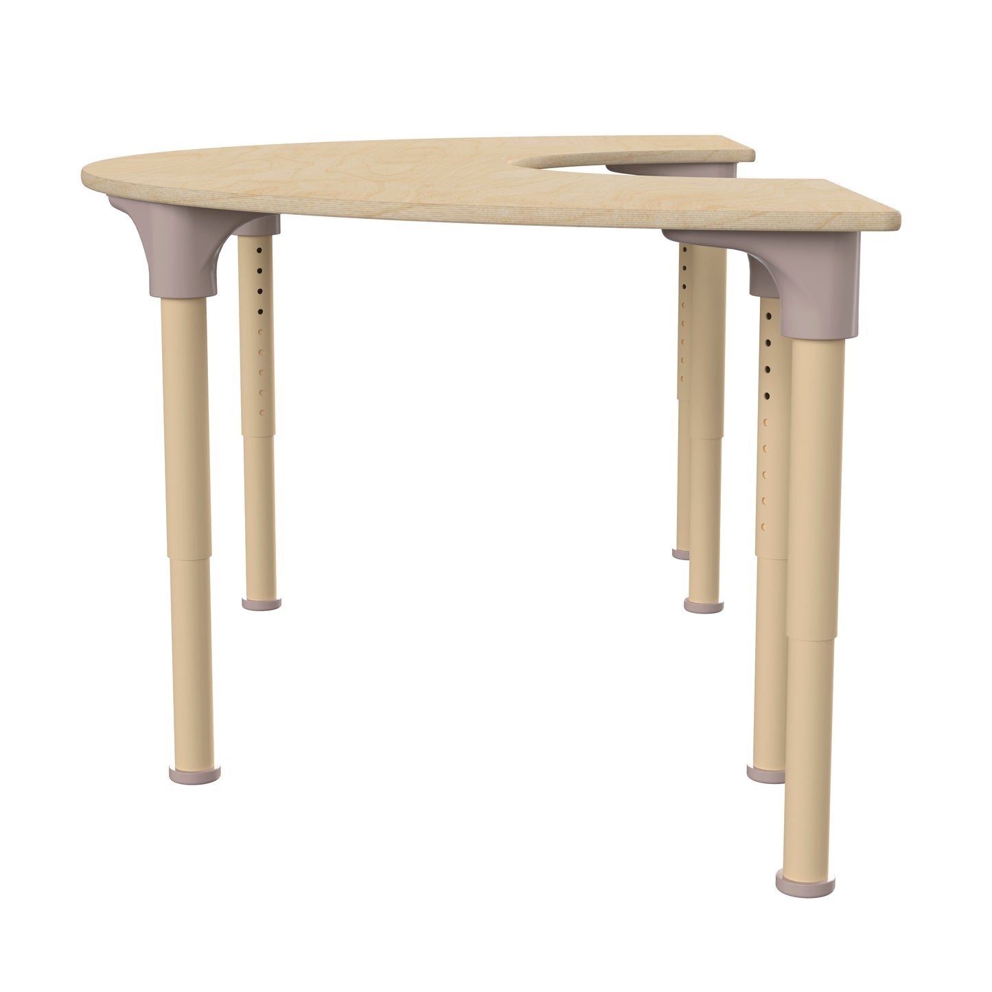 Bright Beginnings 59" Commercial Grade Wooden Half Circle Adjustable Height Classroom Activity Table - Metal Legs Adjust From 15"H - 23"H, Beech Beech