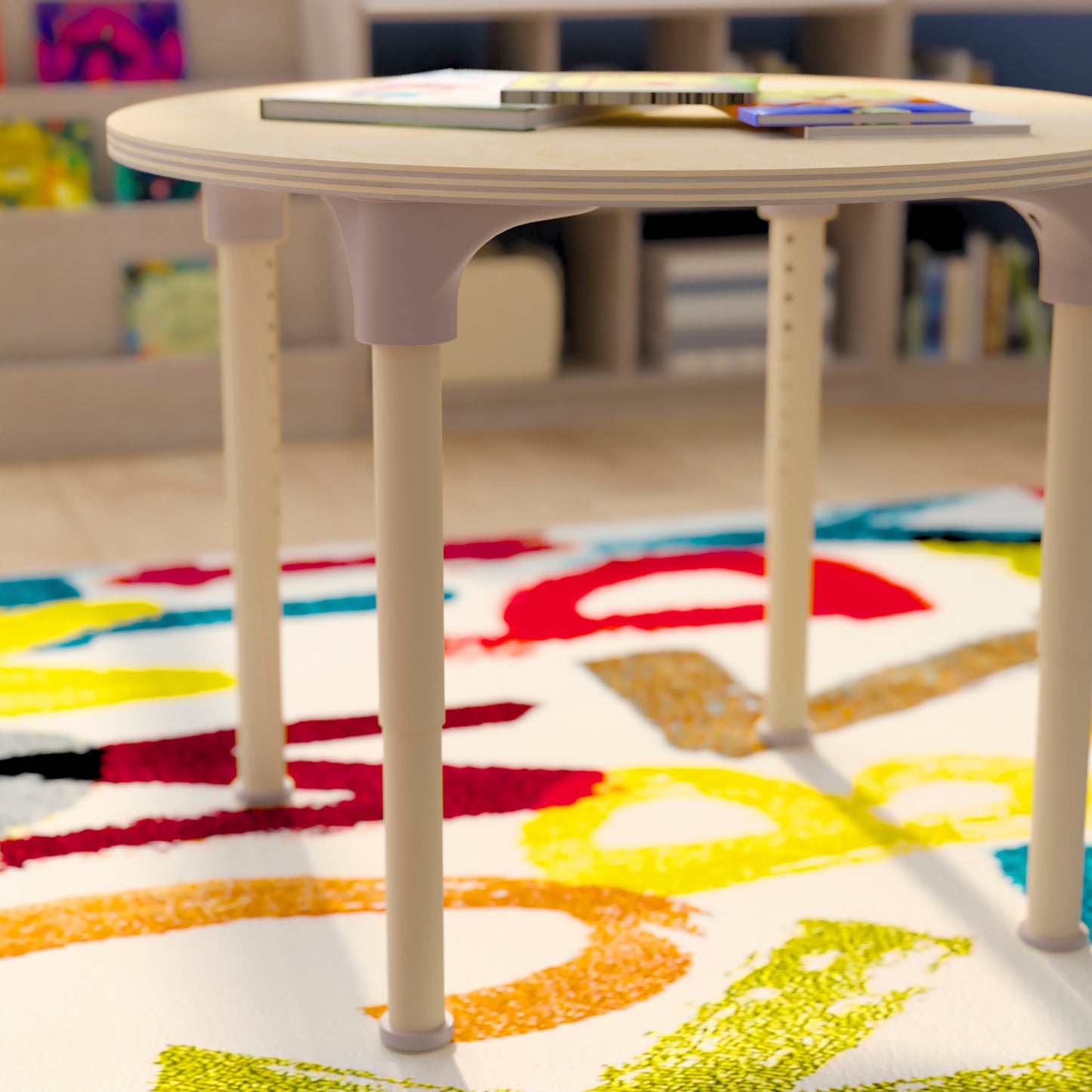 Bright Beginnings 33" Round Commercial Grade Wooden Adjustable Height Classroom Activity Table - Metal Legs Adjust From 15"H - 23"H, Beech Beech