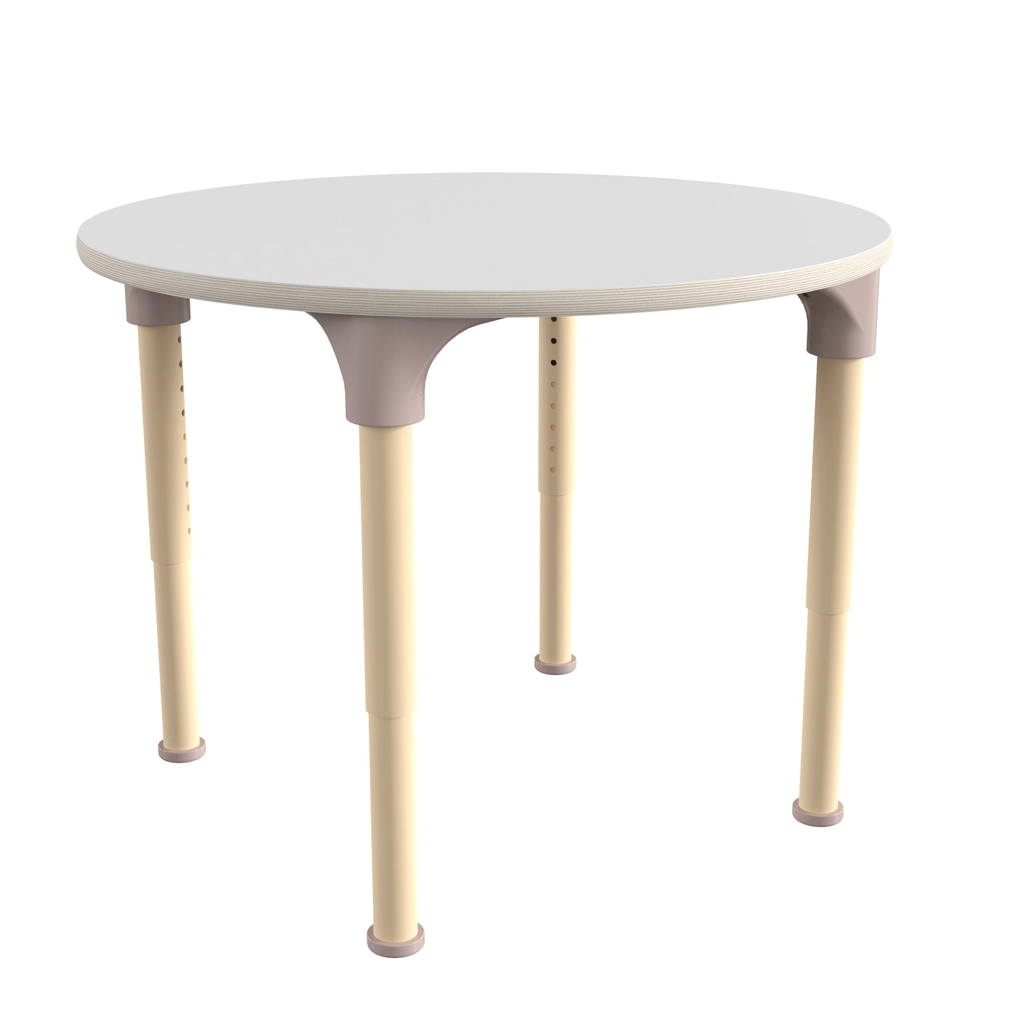 Bright Beginnings 33" Round Commercial Grade Wooden Adjustable Height Classroom Activity Table - Metal Legs Adjust From 15"H - 23"H, Beech/White White Top/Natural Frame