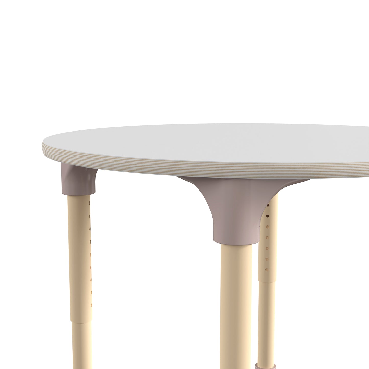 Bright Beginnings 33" Round Commercial Grade Wooden Adjustable Height Classroom Activity Table - Metal Legs Adjust From 15"H - 23"H, Beech/White White Top/Natural Frame