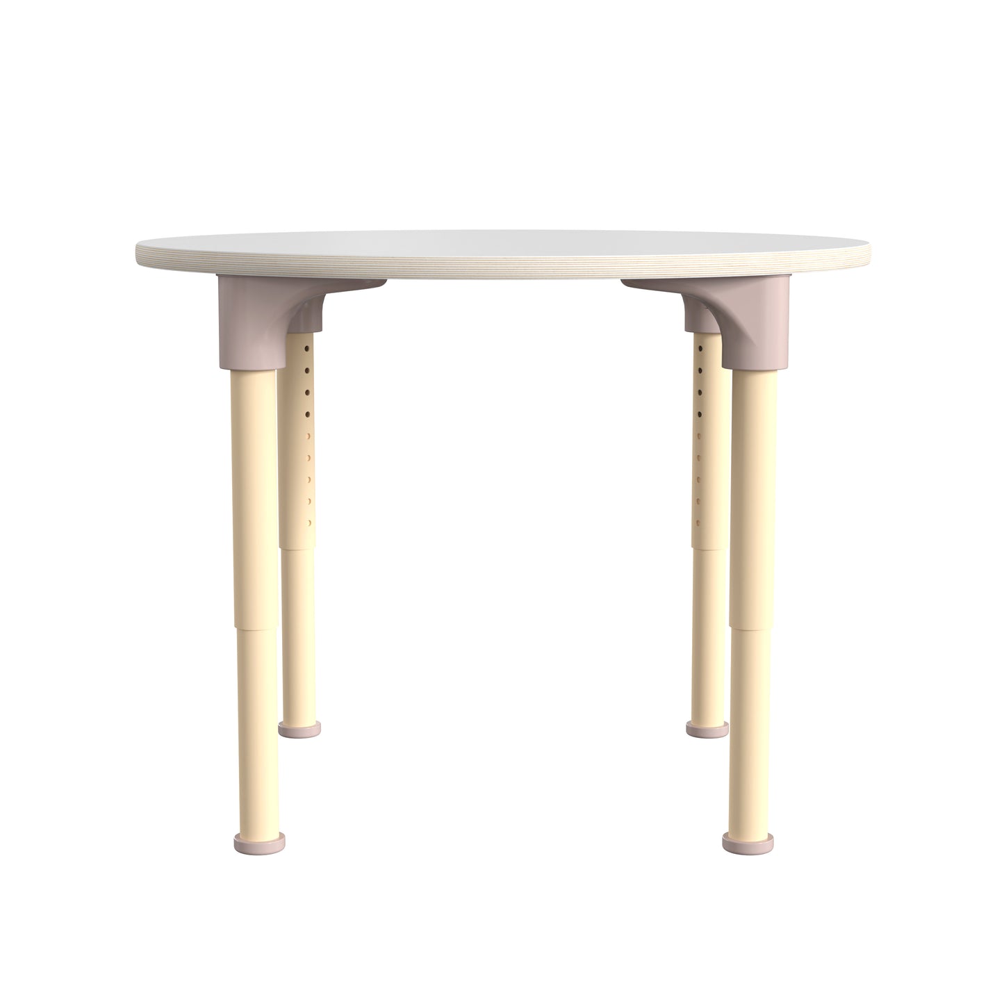 Bright Beginnings 33" Round Commercial Grade Wooden Adjustable Height Classroom Activity Table - Metal Legs Adjust From 15"H - 23"H, Beech/White White Top/Natural Frame