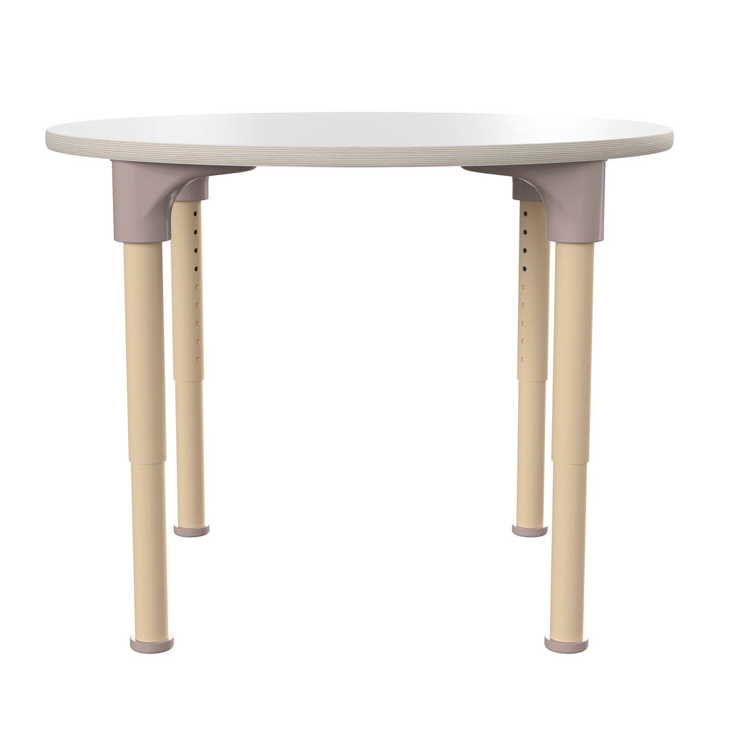Bright Beginnings 33" Round Commercial Grade Wooden Adjustable Height Classroom Activity Table - Metal Legs Adjust From 15"H - 23"H, Beech/White White Top/Natural Frame
