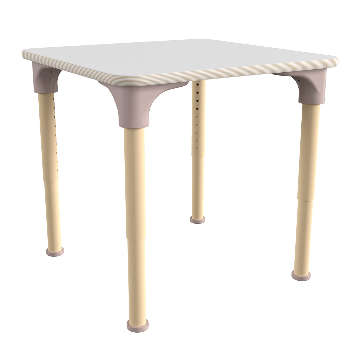 Bright Beginnings 24" Square Commercial Grade Wooden Adjustable Height Classroom Activity Table - Metal Legs Adjust From 15"H - 23"H, Beech/White White Top/Natural Frame