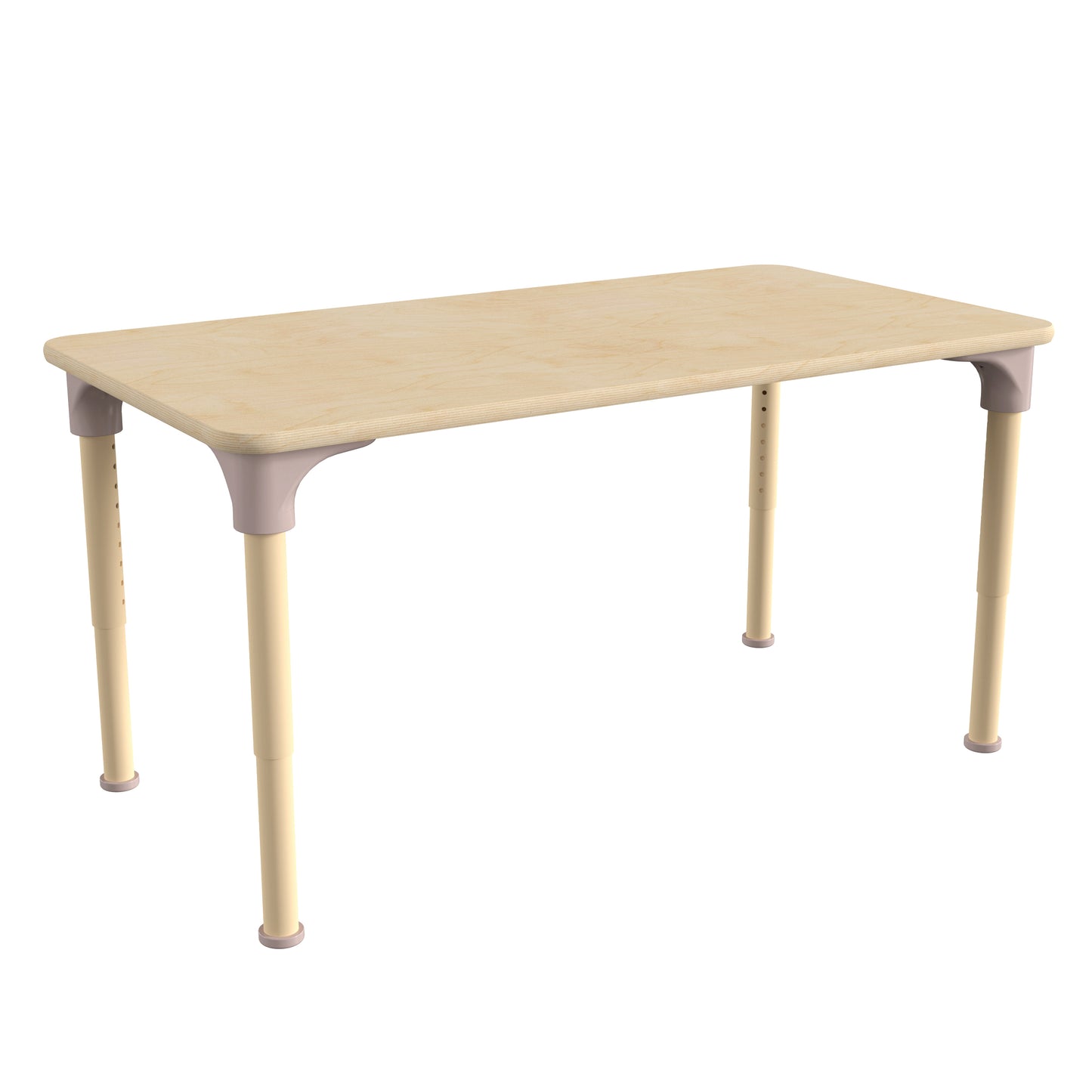 Bright Beginnings 23.5" x 47" Commercial Grade Wooden Rectangle Adjustable Height Classroom Activity Table - Metal Legs Adjust From 15"H - 23"H, Beech Beech