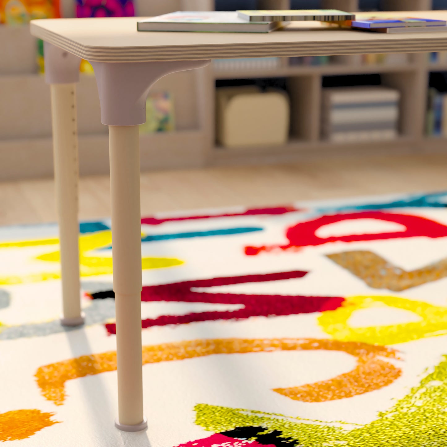 Bright Beginnings 23.5" x 47" Commercial Grade Wooden Rectangle Adjustable Height Classroom Activity Table - Metal Legs Adjust From 15"H - 23"H, Beech Beech