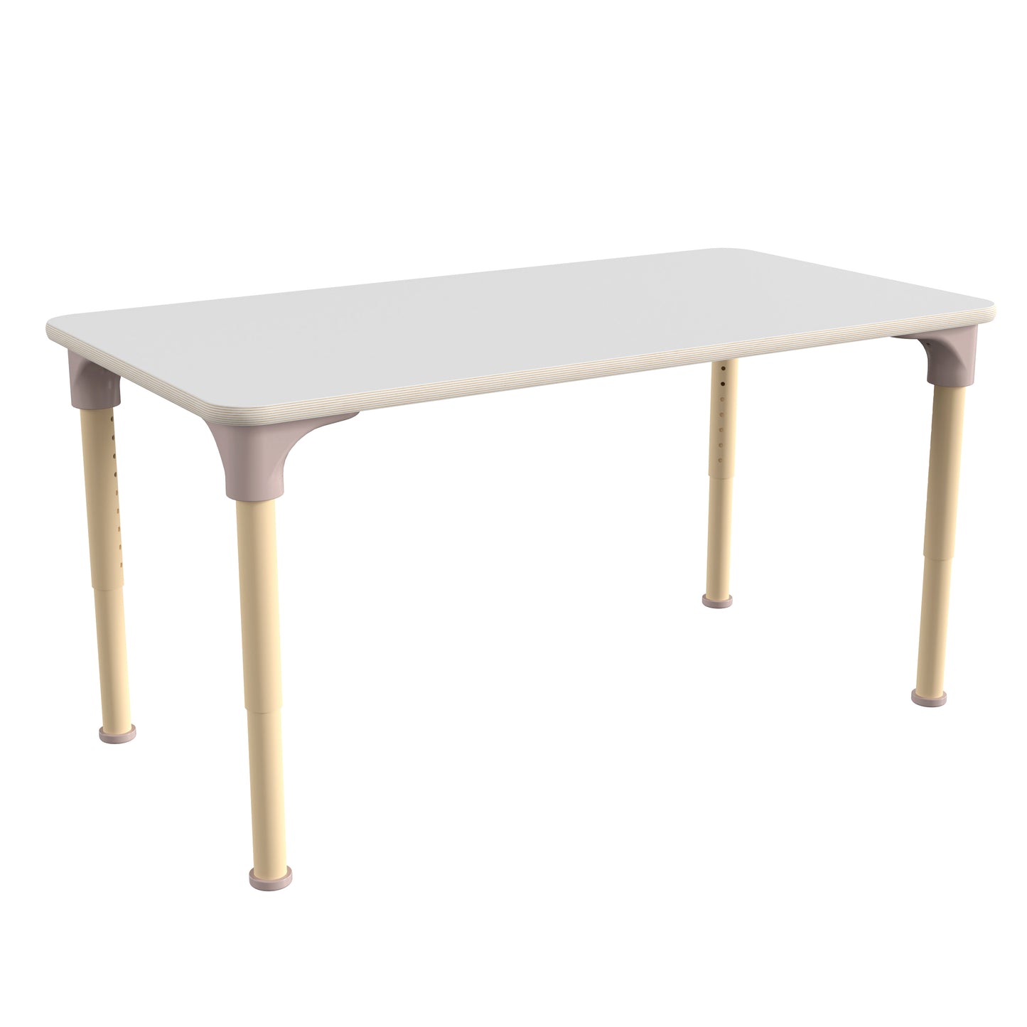 Bright Beginnings 23.5" x 47" Commercial Wooden Rectangle Adjustable Height Classroom Activity Table - Metal Legs Adjust From 15"H - 23"H, Beech/White White Top/Natural Frame