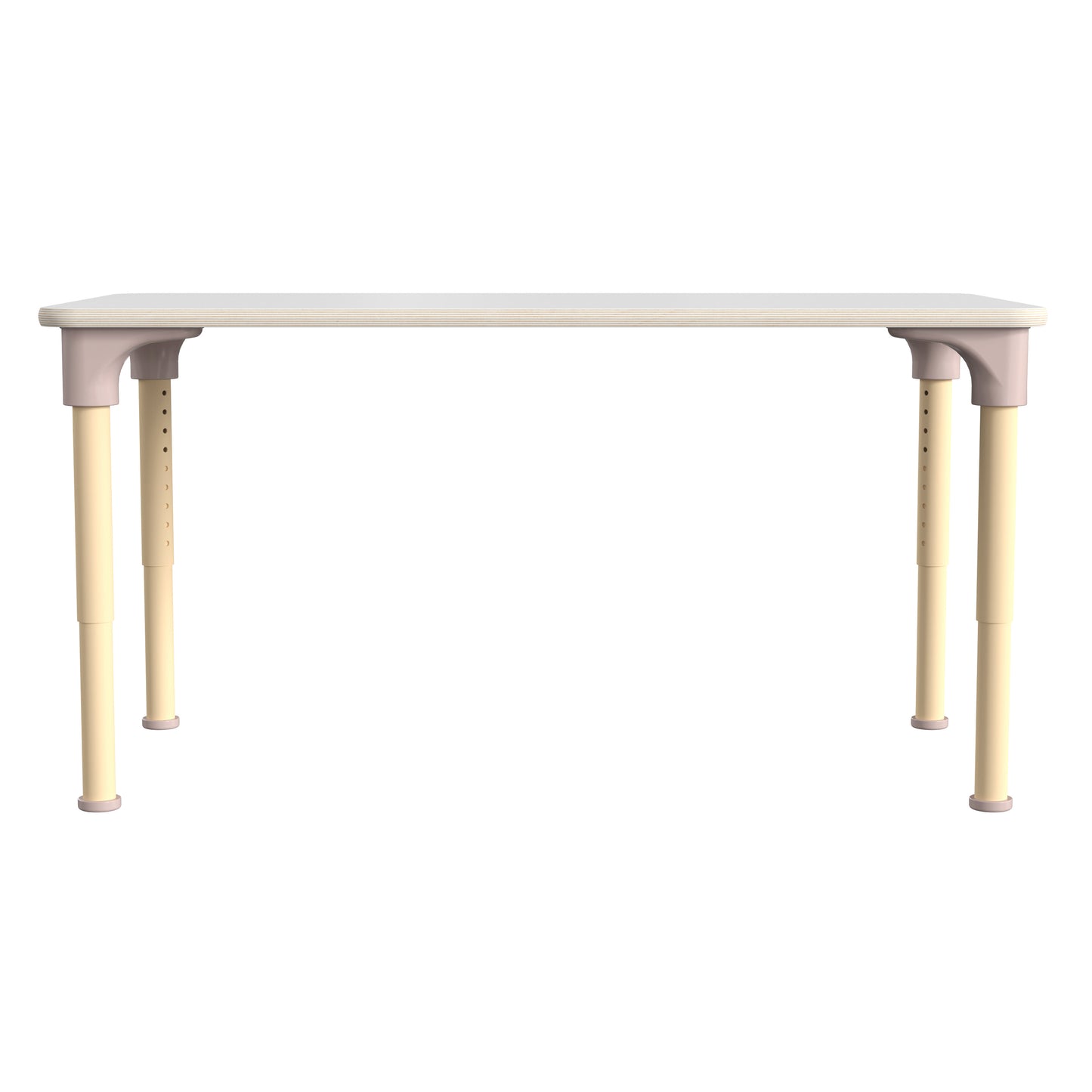 Bright Beginnings 23.5" x 47" Commercial Wooden Rectangle Adjustable Height Classroom Activity Table - Metal Legs Adjust From 15"H - 23"H, Beech/White White Top/Natural Frame