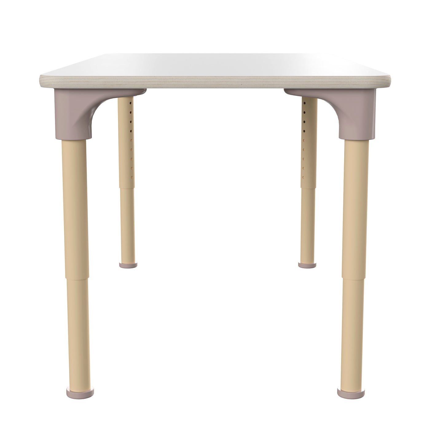 Bright Beginnings 23.5" x 47" Commercial Wooden Rectangle Adjustable Height Classroom Activity Table - Metal Legs Adjust From 15"H - 23"H, Beech/White White Top/Natural Frame