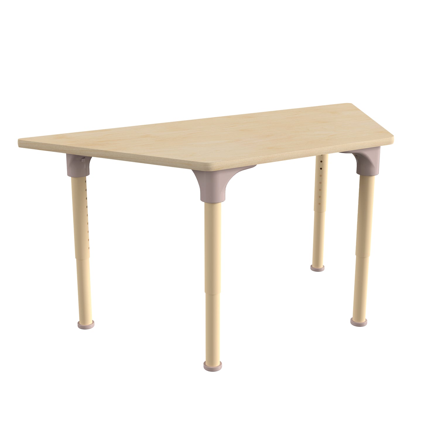 Bright Beginnings 47" Commercial Grade Wooden Trapezoid Adjustable Height Classroom Activity Table - Metal Legs Adjust From 15"H - 23"H, Beech Beech