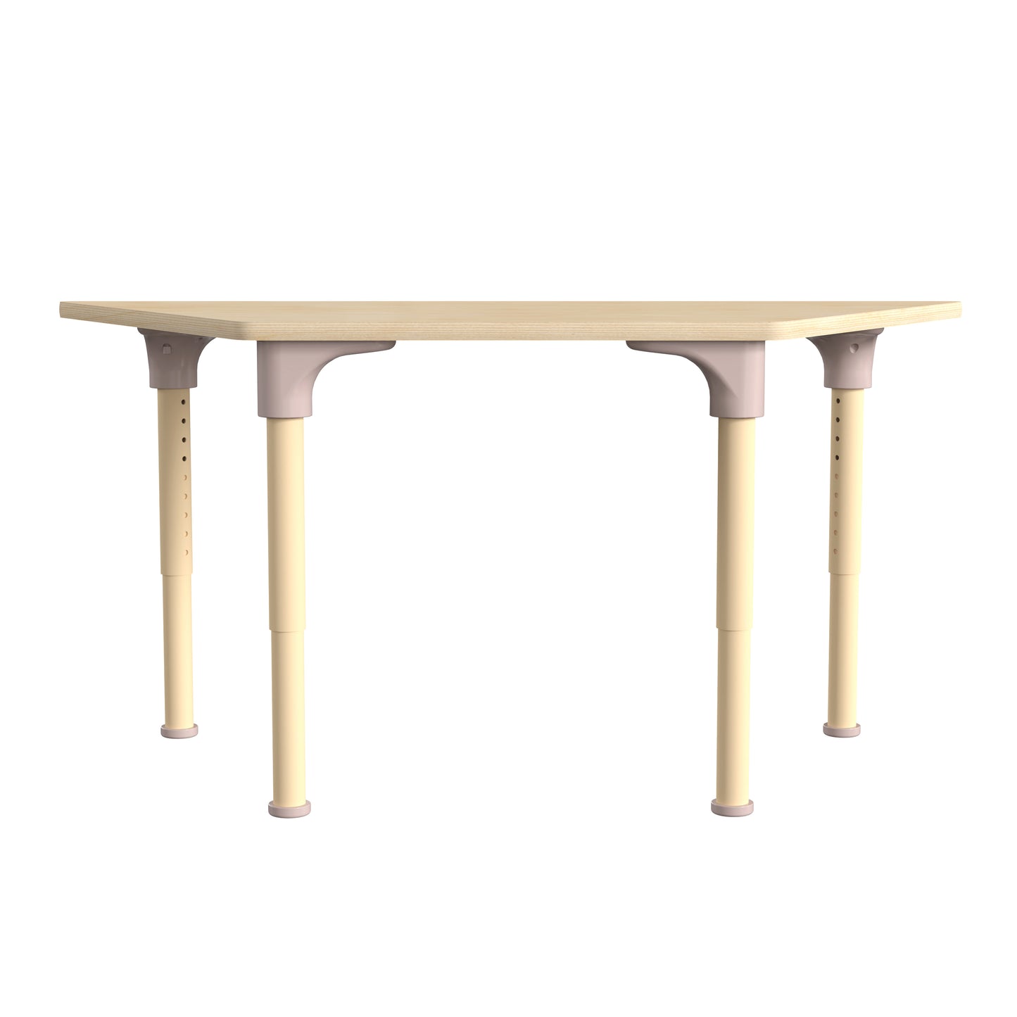 Bright Beginnings 47" Commercial Grade Wooden Trapezoid Adjustable Height Classroom Activity Table - Metal Legs Adjust From 15"H - 23"H, Beech Beech