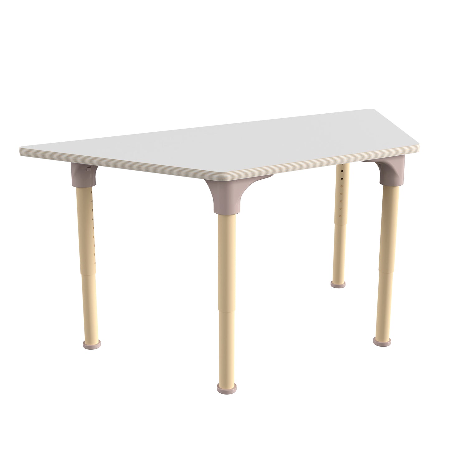 Bright Beginnings 47" Commercial Grade Wooden Trapezoid Adjustable Height Classroom Activity Table - Metal Legs Adjust From 15"H - 23"H, Beech/White White Top/Natural Frame