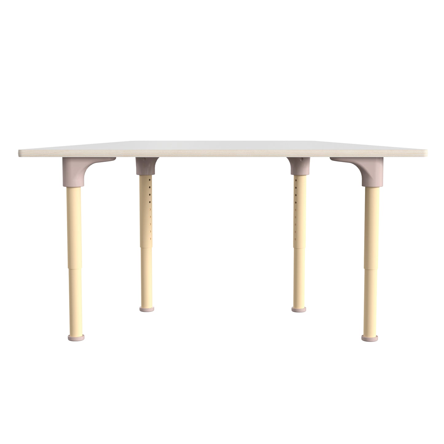 Bright Beginnings 47" Commercial Grade Wooden Trapezoid Adjustable Height Classroom Activity Table - Metal Legs Adjust From 15"H - 23"H, Beech/White White Top/Natural Frame