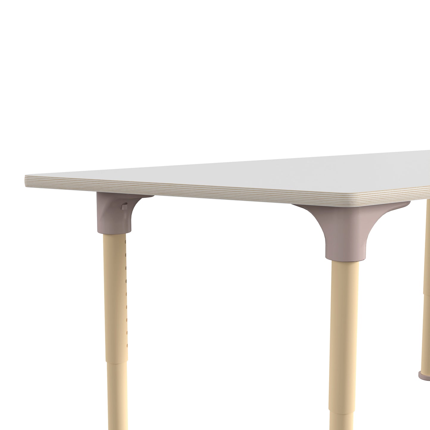 Bright Beginnings 47" Commercial Grade Wooden Trapezoid Adjustable Height Classroom Activity Table - Metal Legs Adjust From 15"H - 23"H, Beech/White White Top/Natural Frame