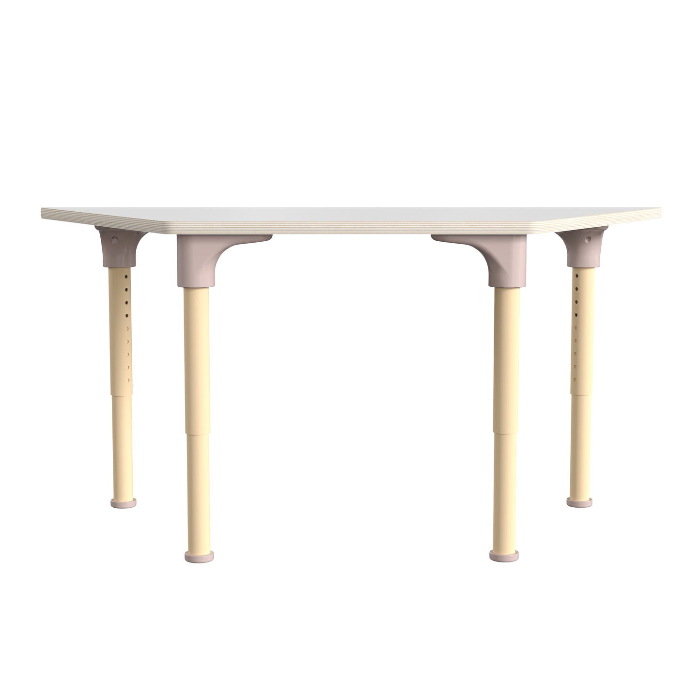 Bright Beginnings 47" Commercial Grade Wooden Trapezoid Adjustable Height Classroom Activity Table - Metal Legs Adjust From 15"H - 23"H, Beech/White White Top/Natural Frame
